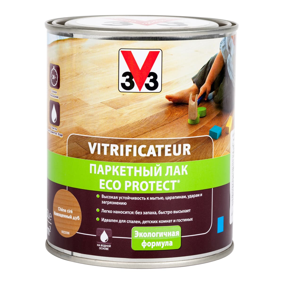Лак паркетный V33 "Eco Protect", полуглянцевый, цвет: дуб, 750 мл