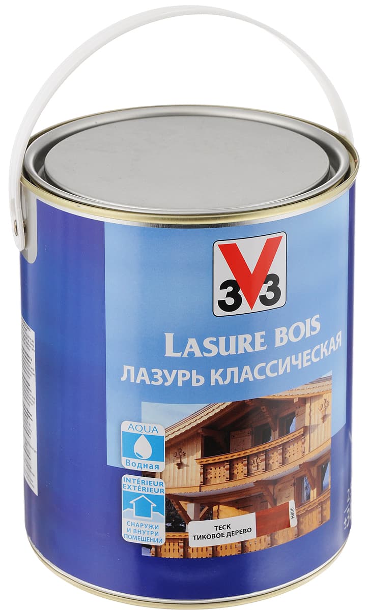 Лазурь декоративная для дерева V33 "Классическая. Тиковое Дерево", на водной основе, 2,5 л
