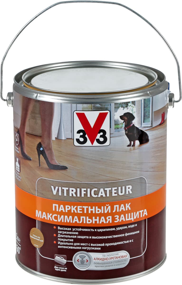 Лак алкидно-уретановый паркетный V33 "Максимальная защита", полуглянцевый, цвет: дуб, 5 л