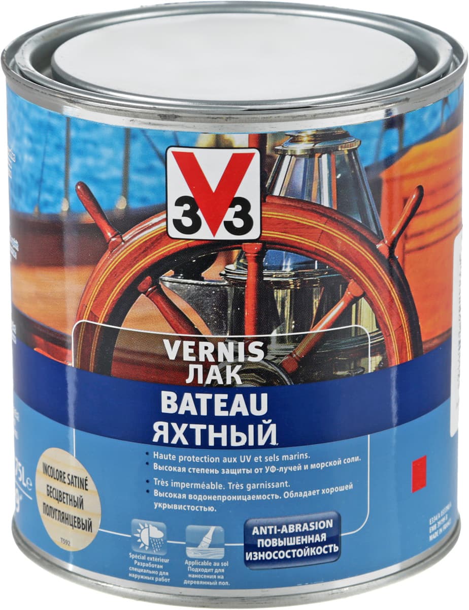 Лак яхтный "V33", полуглянцевый, цвет: прозрачный, 0,75 л