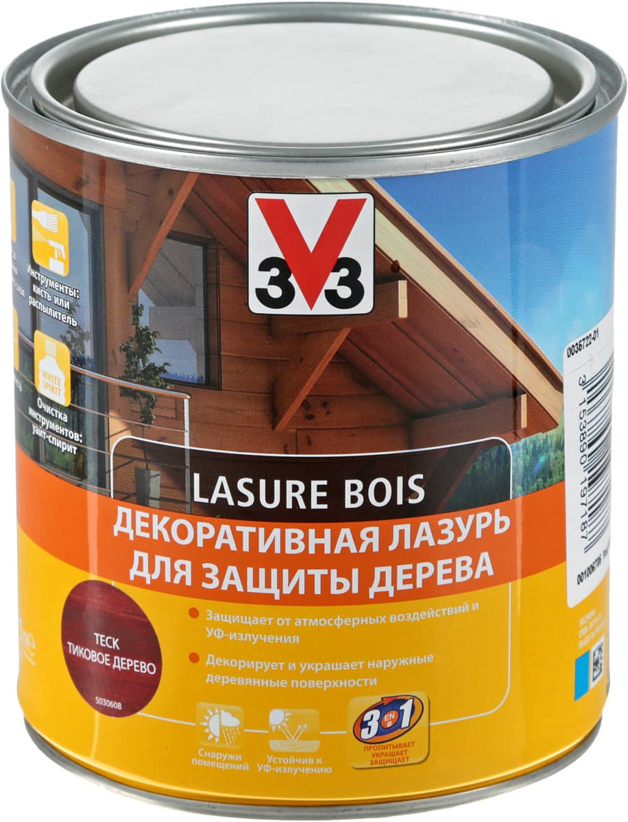 Лазурь V33 "Классическая", цвет: тиковое дерево, 0,75 л