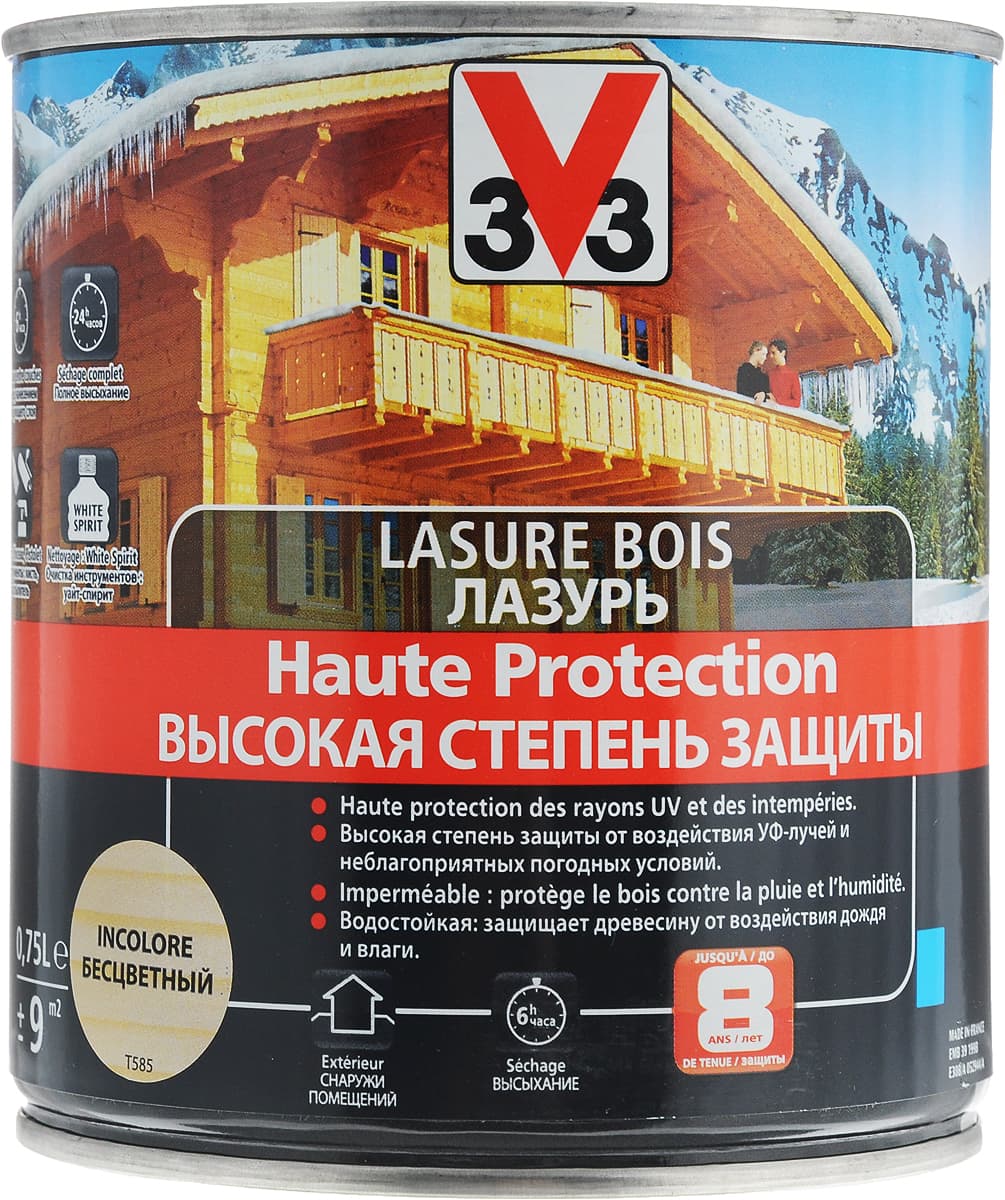 Лазурь V33 "Высокая степень защиты", цвет: прозрачный, 0,75 л