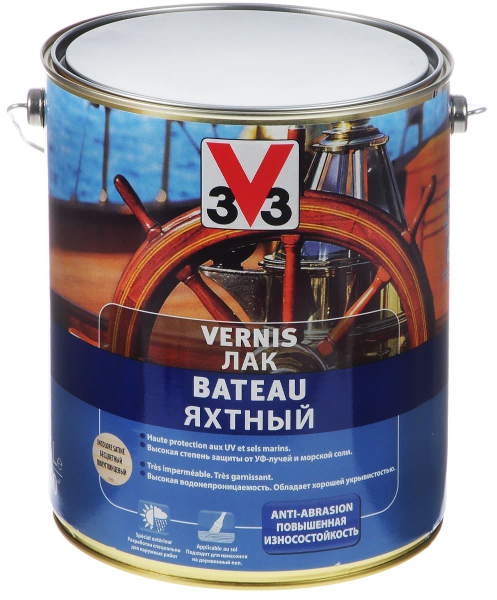 Лак яхтный "V33", цвет: прозрачный полуглянцевый, 5 л