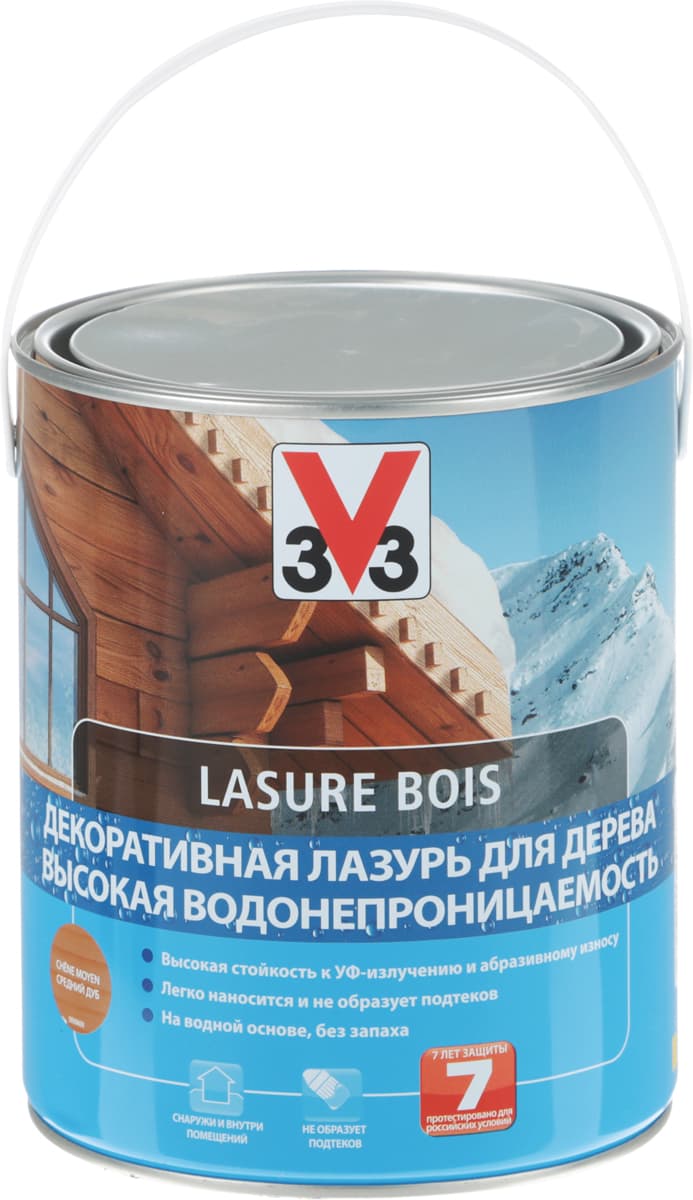 Лазурь V33 "Высокая водонепроницаемость", на водной основе, цвет: дуб средний, 2,5 л