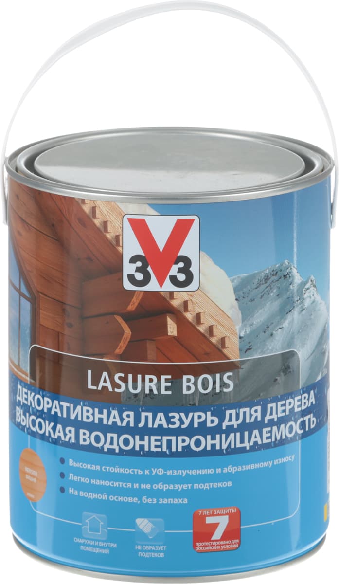 Лазурь V33 "Высокая водонепроницаемость", на водной основе, цвет: вишня (черешня), 2,5 л 1