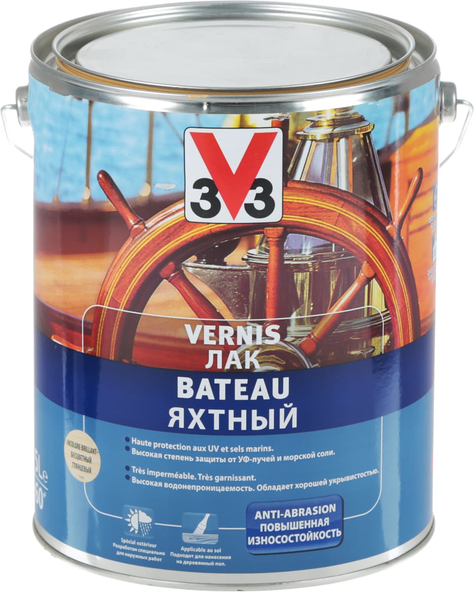 Лак яхтный "V33", глянцевый, цвет: прозрачный, 5 л