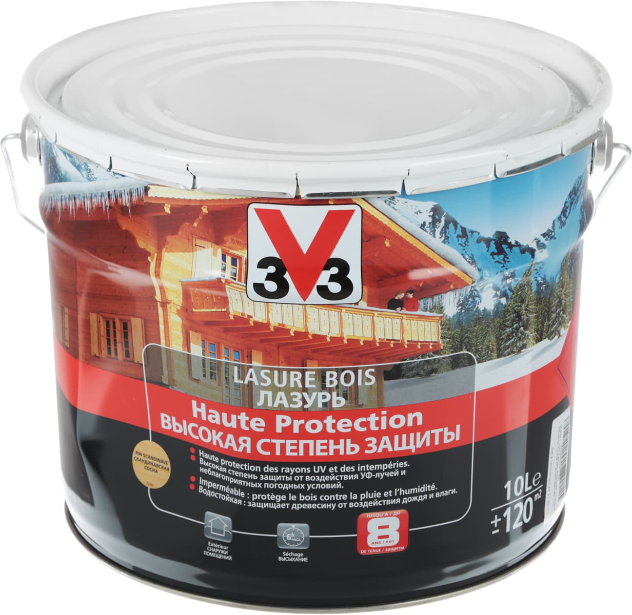 Лазурь V33 "Высокая степень защиты", цвет: сосна скандинавская, 10 л
