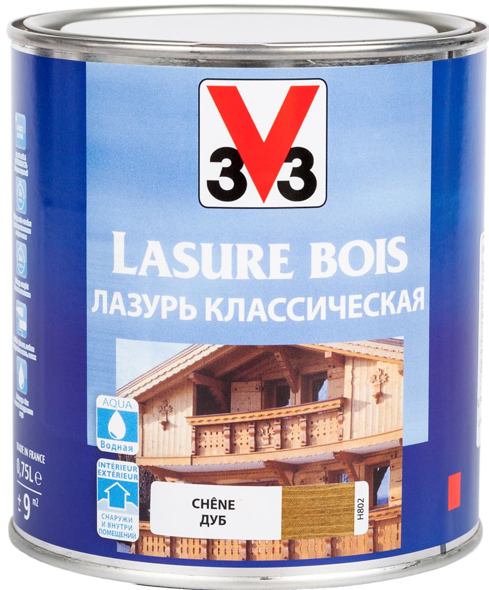 Лазурь для защиты древесины V33 "Классическая", цвет: дуб, на водной основе, 750 мл