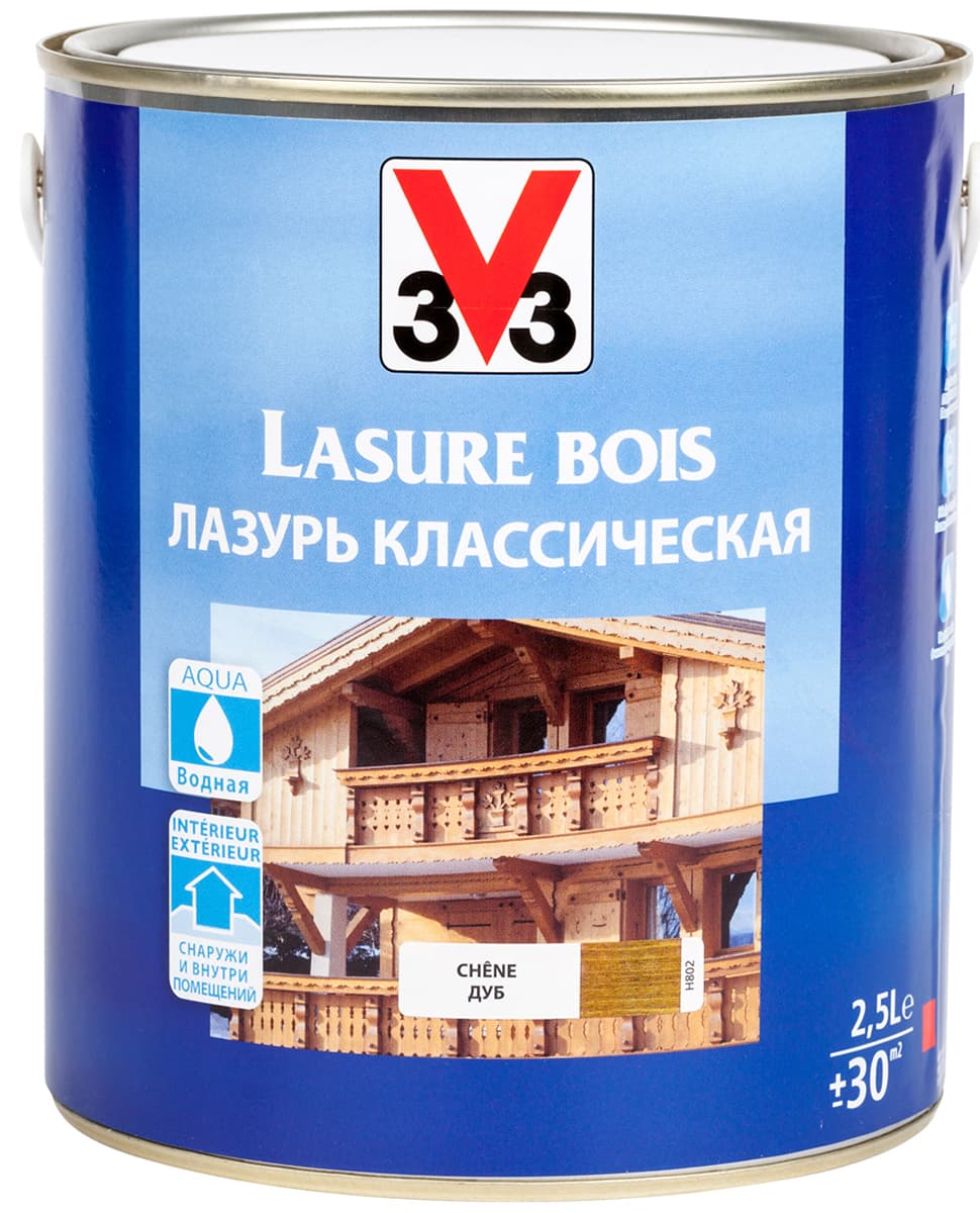 Лазурь для защиты древесины V33 "Классическая", цвет: дуб, на водной основе, 2,5 л