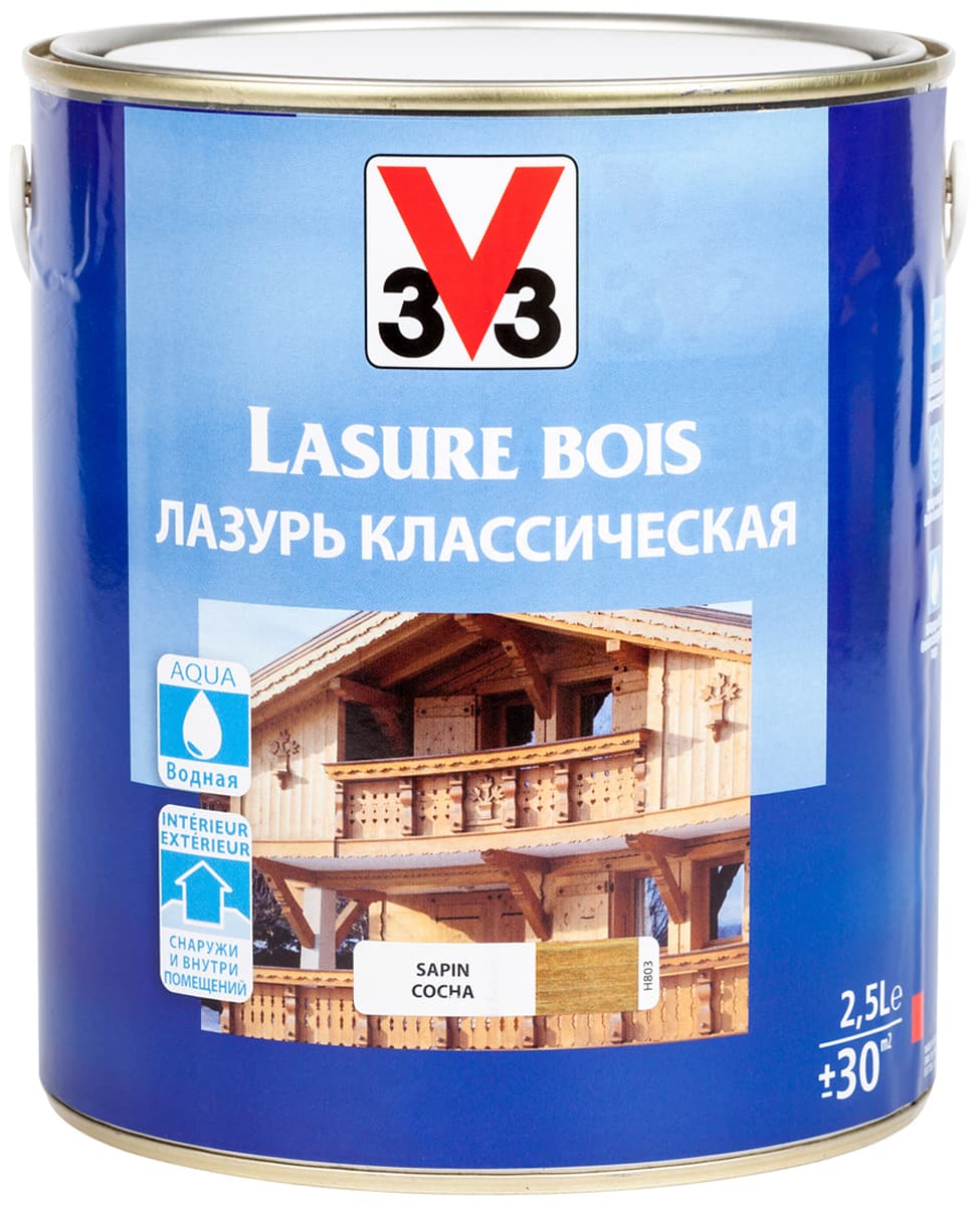 Лазурь для защиты древесины V33 "Классическая", цвет: сосна, на водной основе, 2,5 л