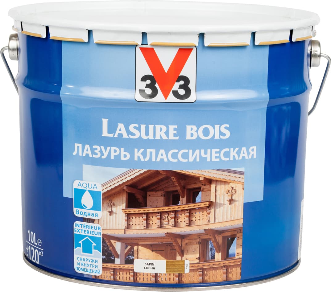 Лазурь для защиты древесины V33 "Классическая", цвет: сосна, на водной основе, 10 л