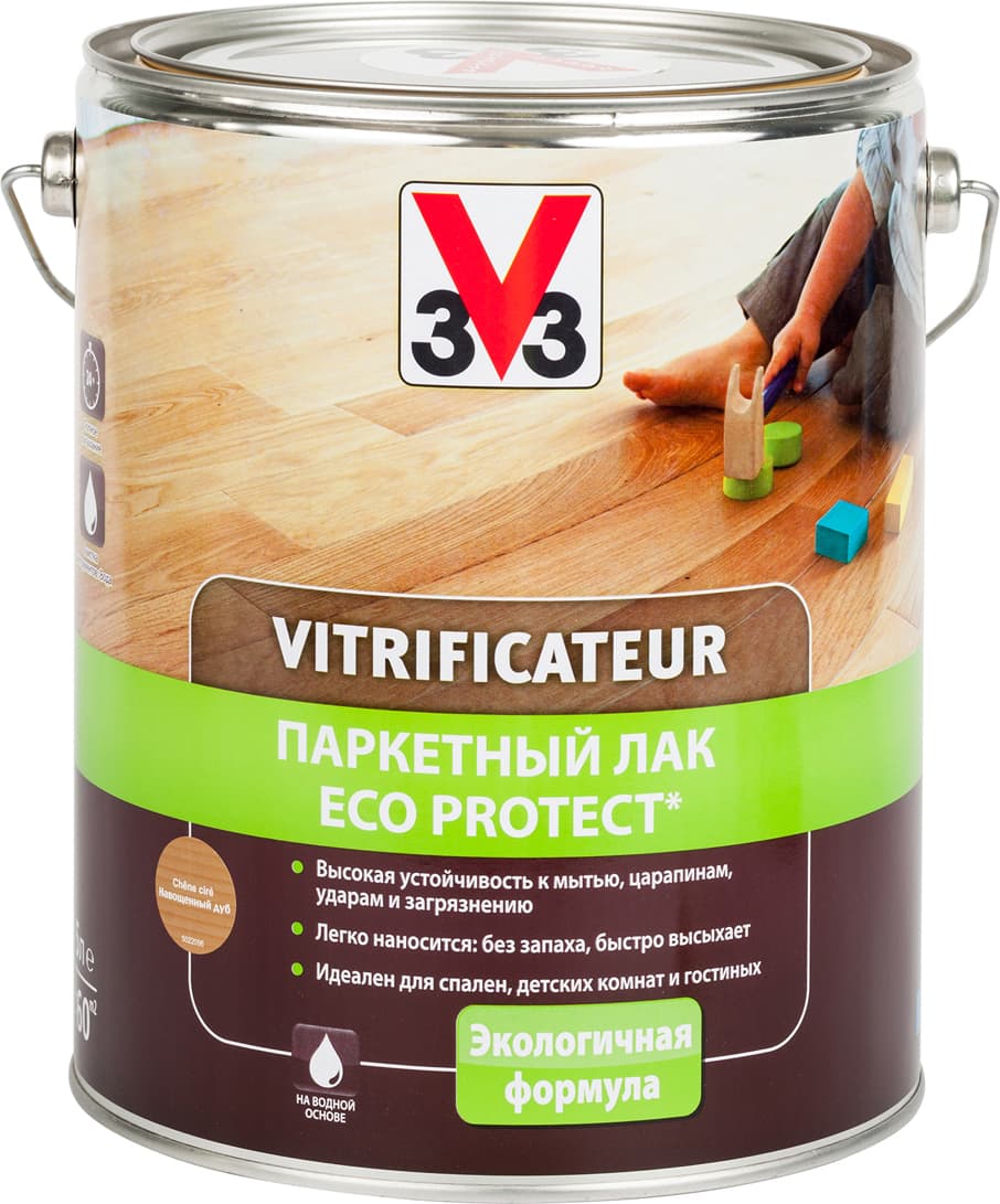 Лак паркетный V33 "Eco Protect", глянцевый, цвет: дуб, 5 л