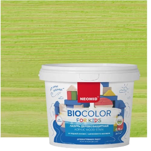 NEOMID Лазурь деревозащитная на водной основе Bio Color For Kids/ Био Колор для детских, салатовый (0,75 л) 1