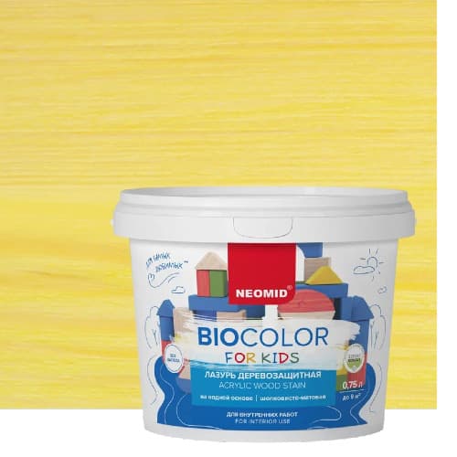 NEOMID Лазурь деревозащитная на водной основе Bio Color For Kids/ Био Колор для детских, желтый (0,75 л) 1