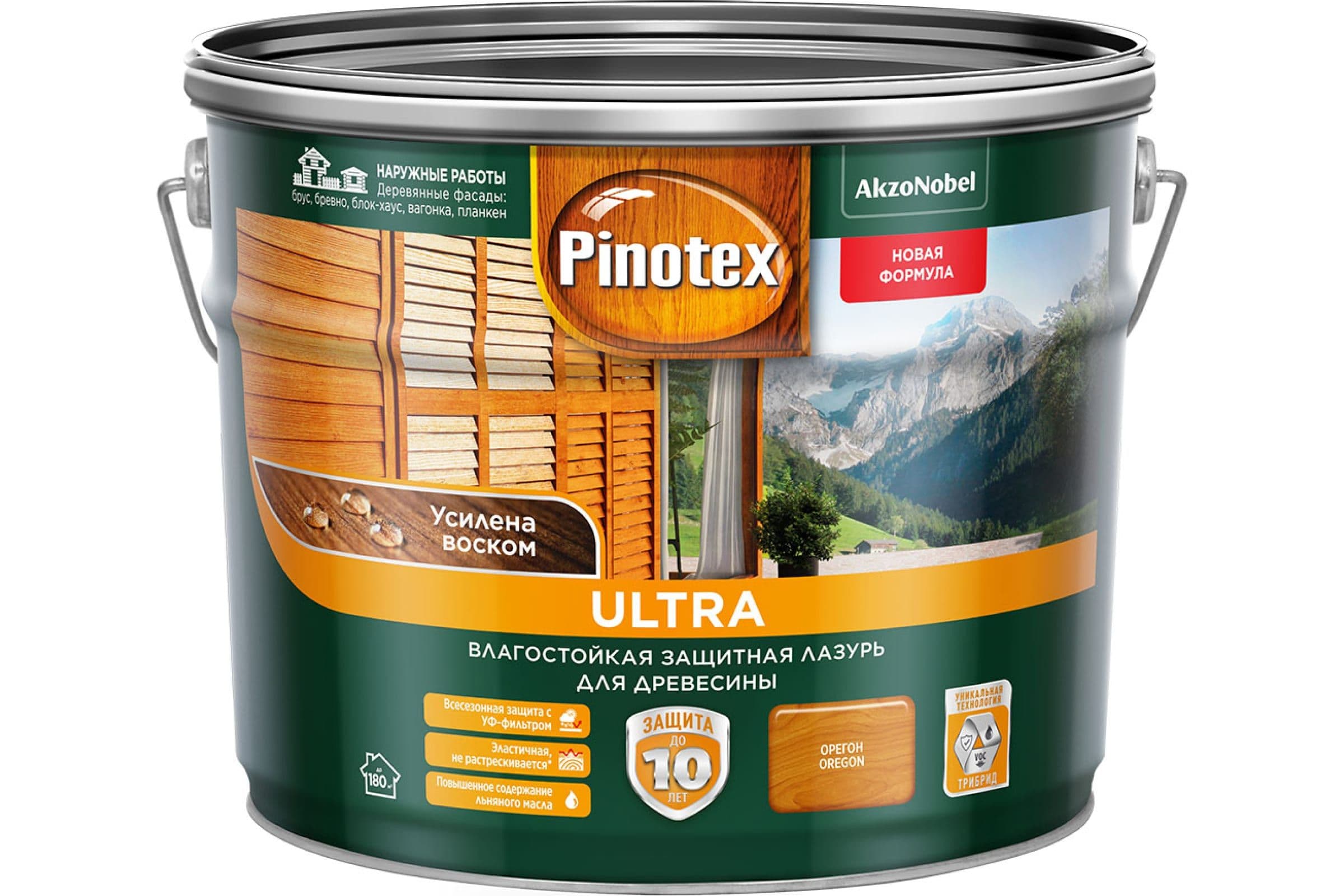 Пропитка декоративная для защиты древесины Pinotex Ultra AWB полуглянцевая орегон 9 л. 2