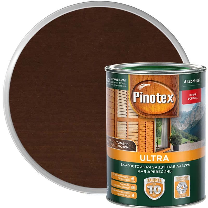 Пропитка декоративная для защиты древесины Pinotex Ultra AWB полуглянцевая ореховое дерево 1 л 1