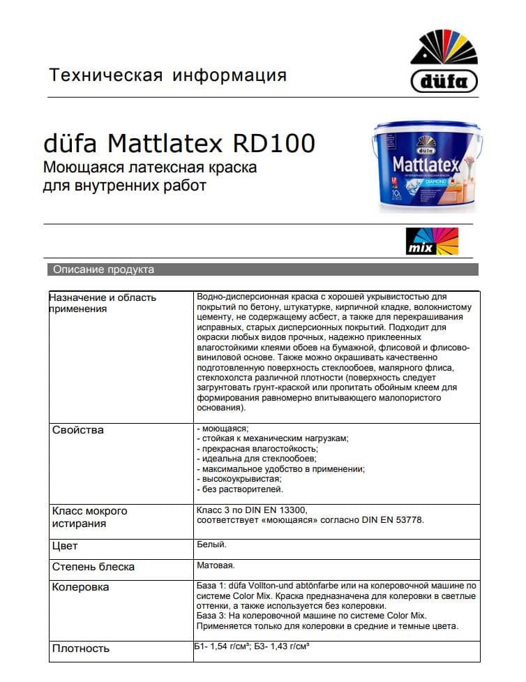 Краска для стен и потолков для влажных помещений латексная Dufa Mattlatex D100 матовая белая 9 л 5