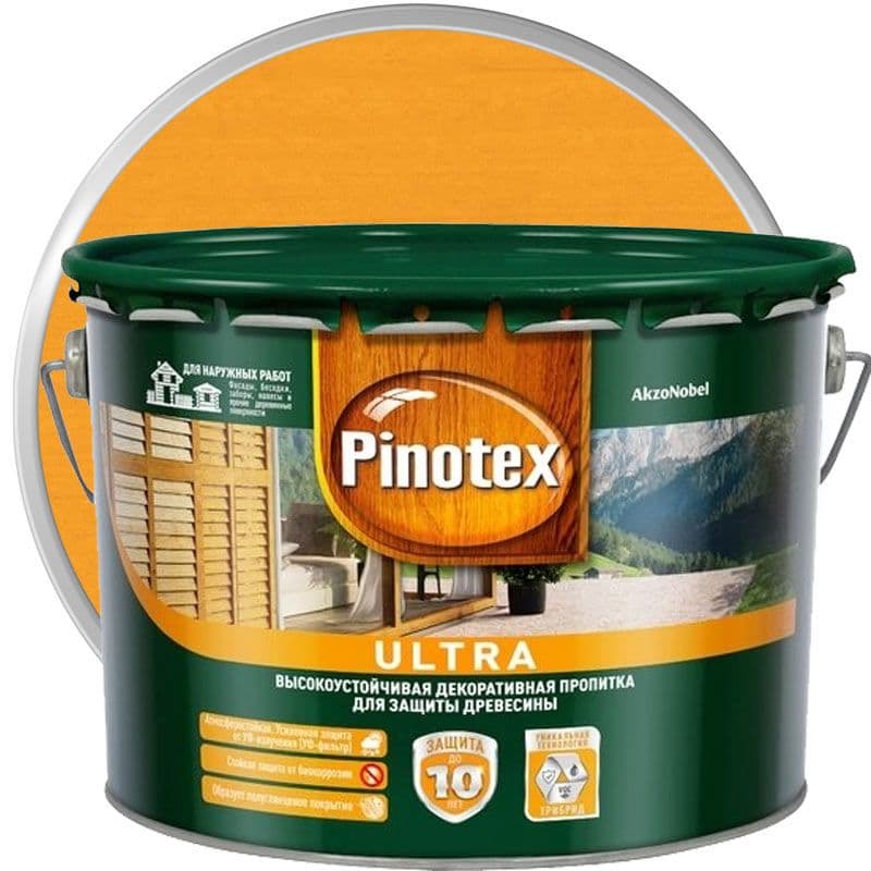 Пропитка декоративная для защиты древесины Pinotex Ultra AWB полуглянцевая орегон 10 л