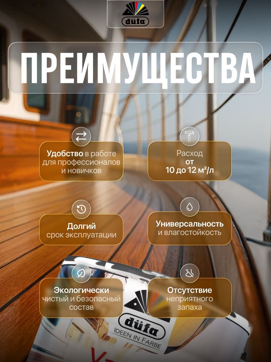 Лак яхтный алкидно-полиуретановый Dufa Retail Yacht полуматовый 10 л. 2