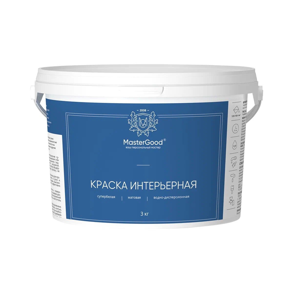 Мастер Гуд/ MasterGood Краска интерьерная акриловая, белая 3 кг