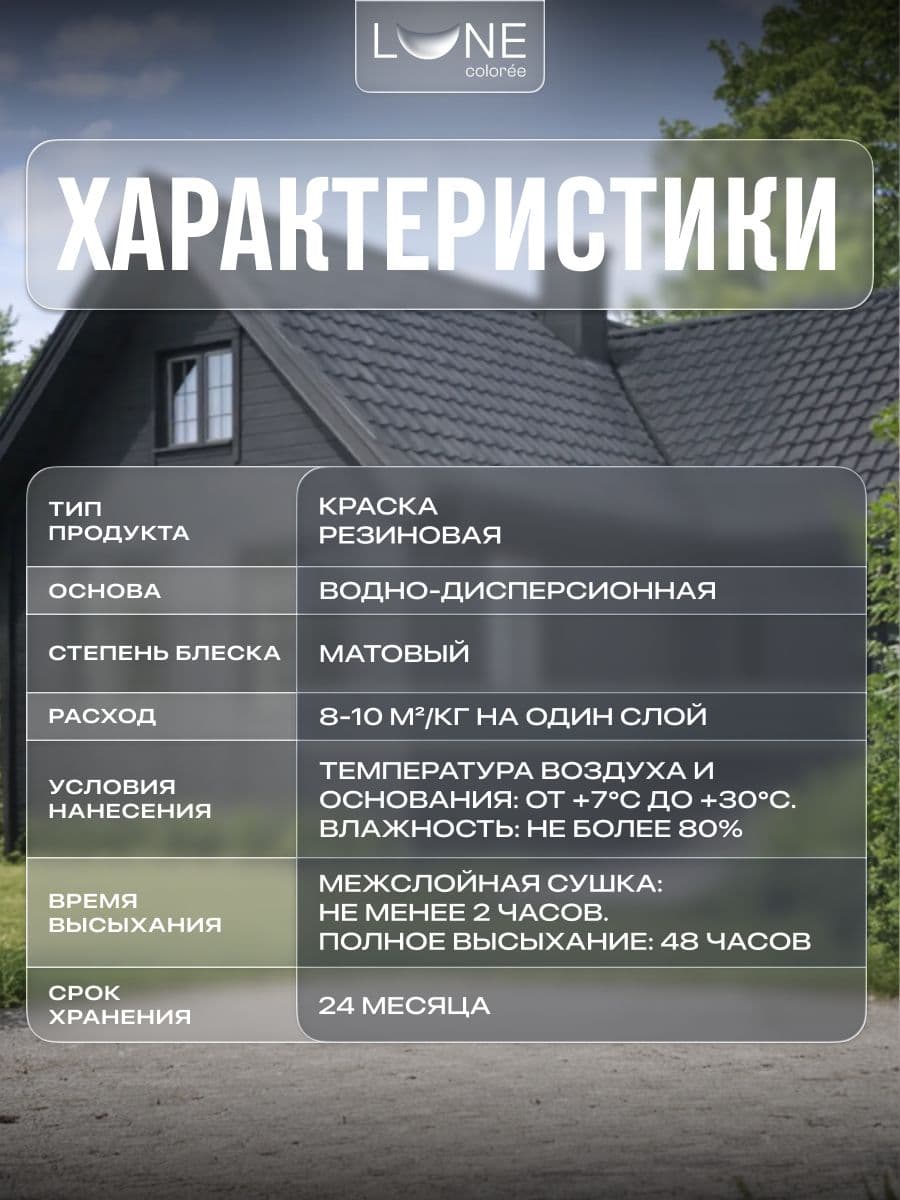 Резиновая краска для дерева бетона кирпича по металлу матовая акриловая быстросохнущая без запаха LUNE COLOREE, цвет Черный (черная), 3 кг 4