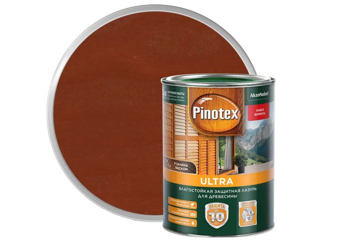 Пропитка декоративная для защиты древесины Pinotex Ultra AWB полуглянцевая красное дерево 1 л 1