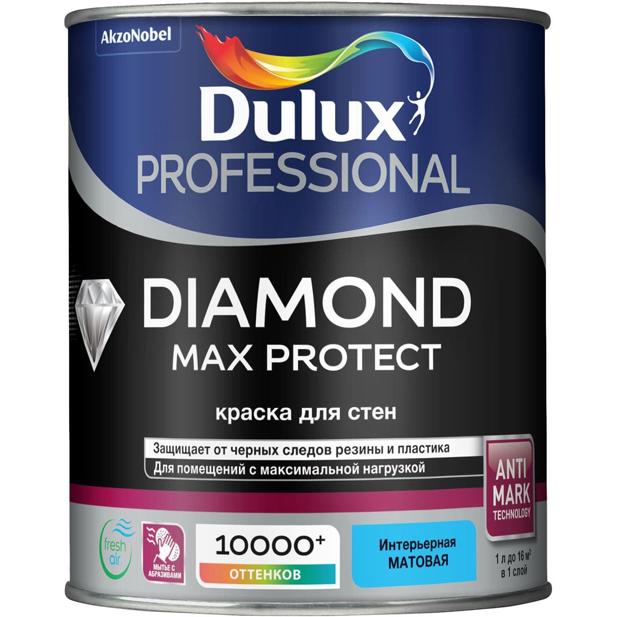 Краска для стен и потолков водно-дисперсионная Dulux / Luxium Diamond Max Protect матовая база BW 1 л.