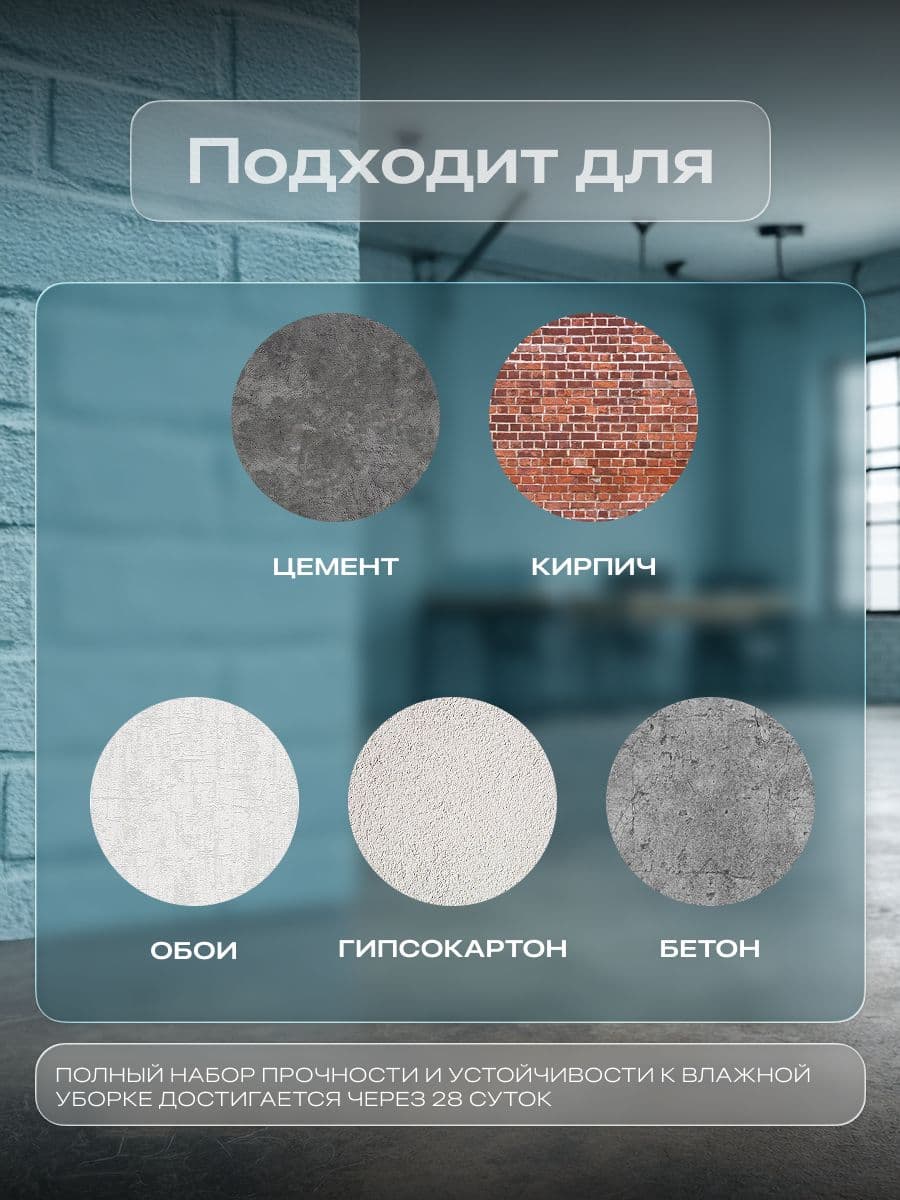 Краска для стен и потолков акриловая матовая моющаяся быстросохнущая без запаха интерьерная для обоев бетона кирпича LUNE COLOREE, цвет Маренго (бирюзовая), 3 кг 3