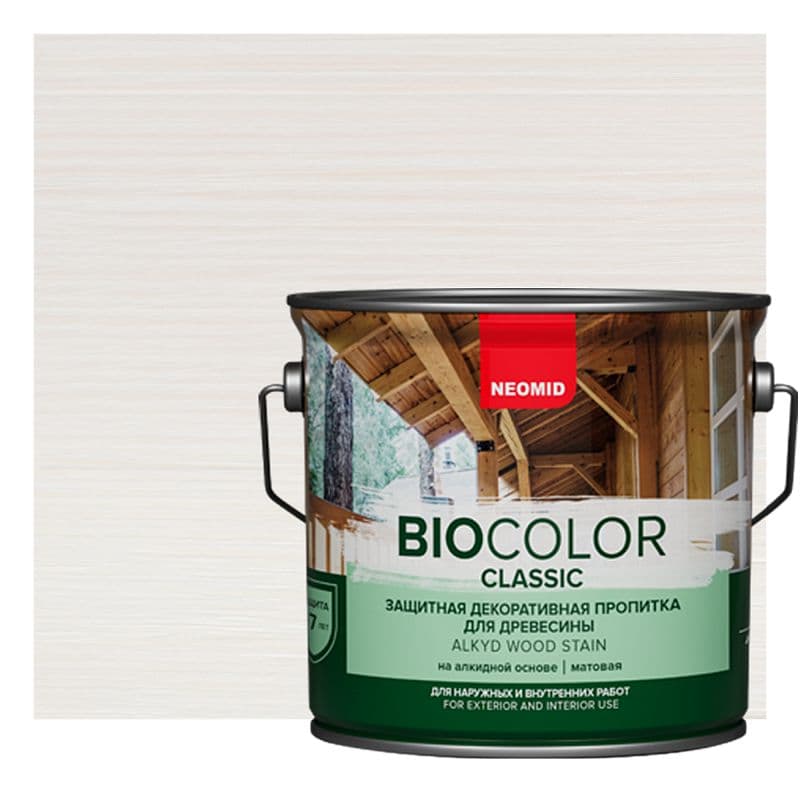 NEOMID Защитная декоративная пропитка для древесины BIO COLOR CLASSIC /Био Колор Классик для древесины белая 0.9 л 1