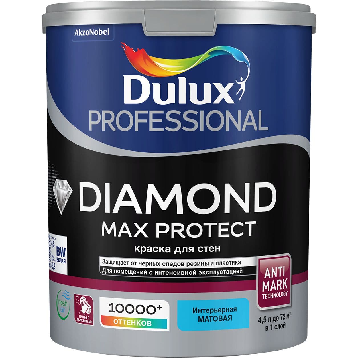 Краска для стен и потолков водно-дисперсионная Dulux / Luxium Diamond Max Protect матовая база BW 4,5 л.