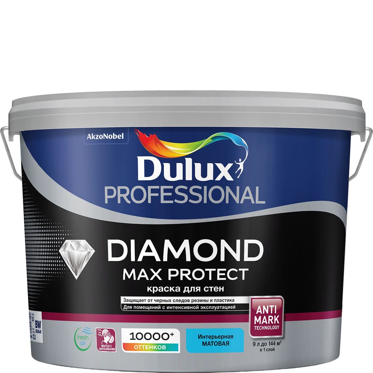 Краска для стен и потолков водно-дисперсионная Dulux / Luxium Diamond Max Protect матовая база BW 9 л.
