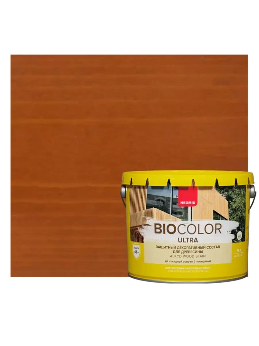 NEOMID защитный декоративный состав для древесины BIO COLOR ULTRA/ Био Колор Ультра, тик 9л 1