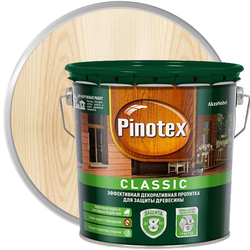 Пропитка декоративная для защиты древесины Pinotex Classic AWB бесцветная 2,7 л.