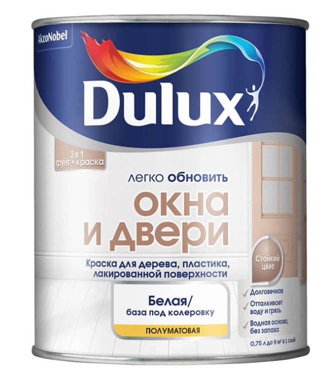Краска для окон и дверей из дерева и пластика Dulux полуматовая база BW 0,75 л. 4