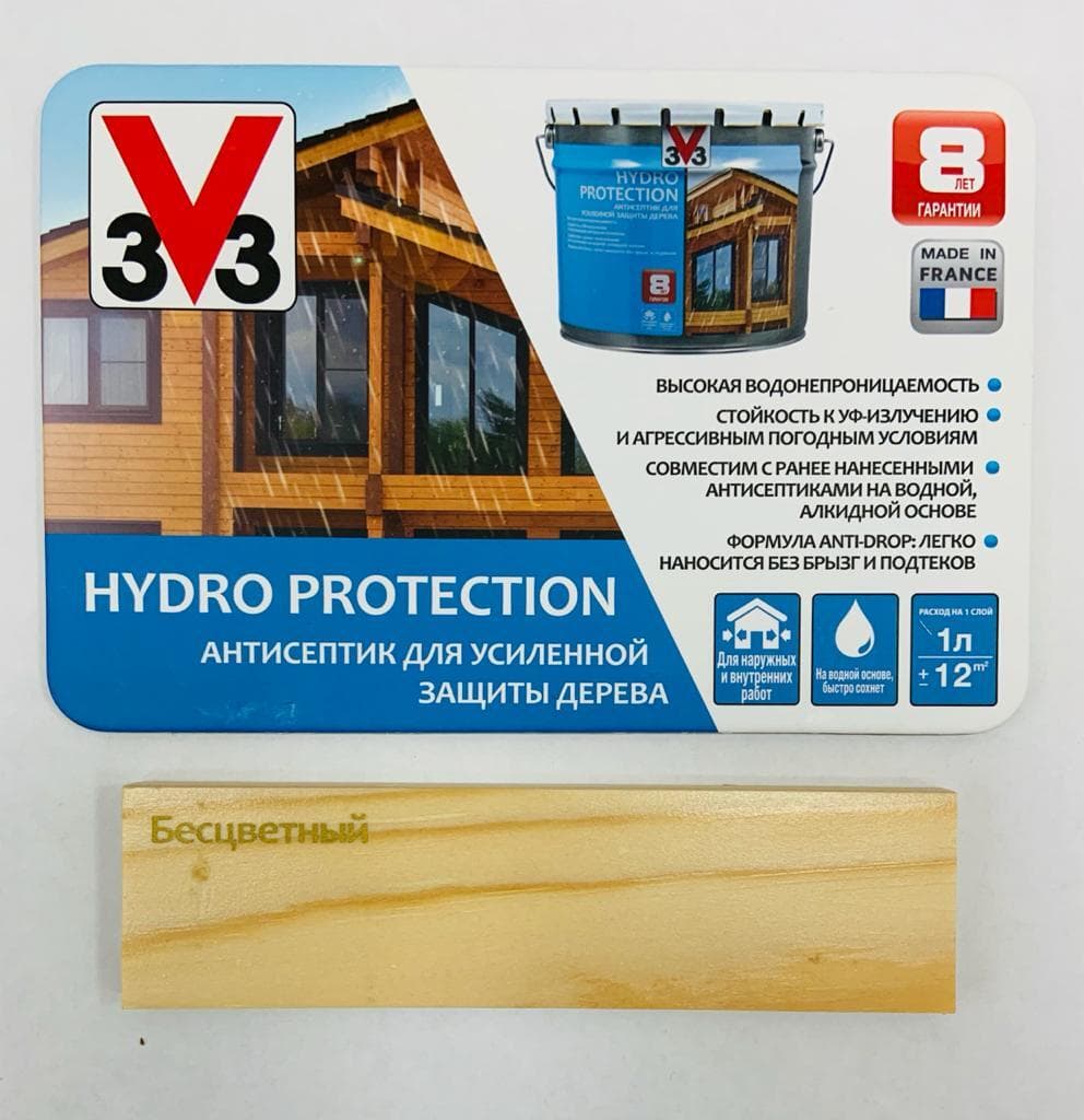 Антисептик V33 для дерева HYDRO PROTECTION полуглянцевый Бесцветный 2,5л. 3