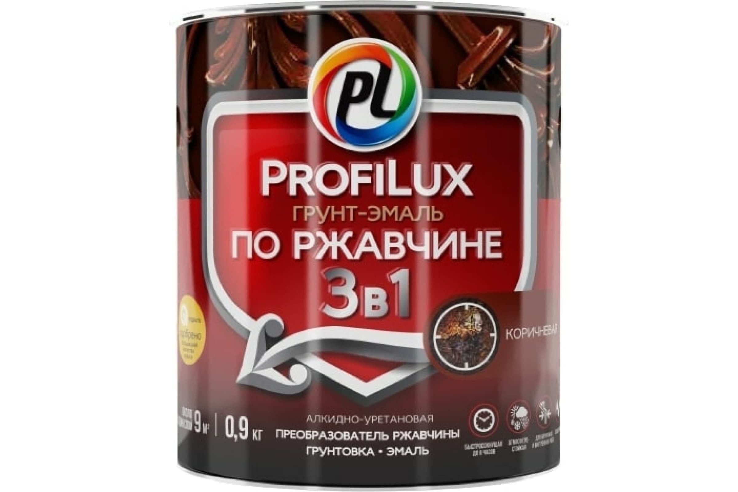 Грунт-эмаль на ржавчину 3 в 1 Profilux полуматовая коричневая 0,9 кг. 2