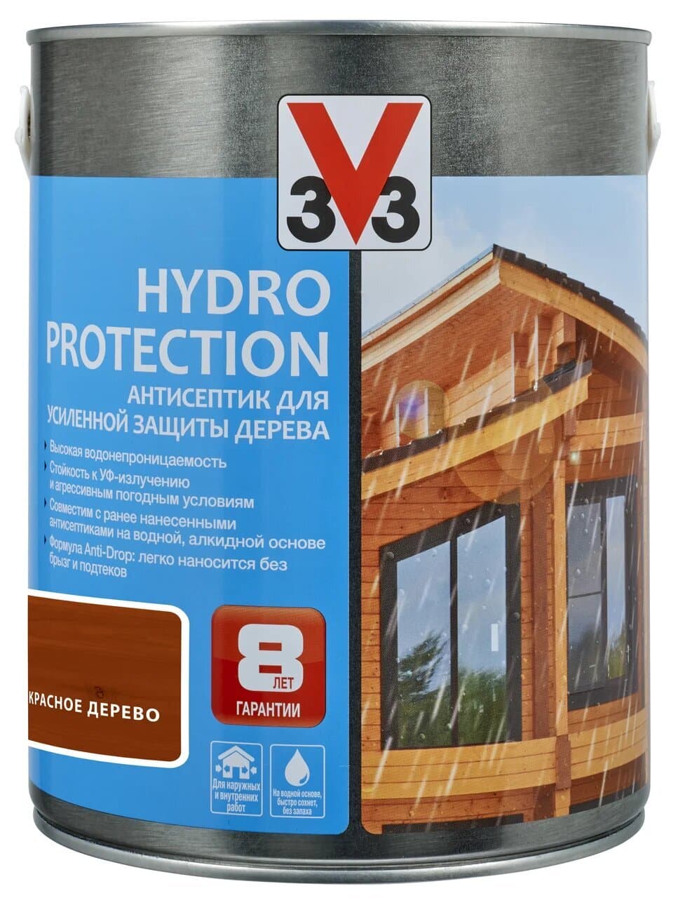 Антисептик V33 для дерева HYDRO PROTECTION Красное дерево 2,5 литра