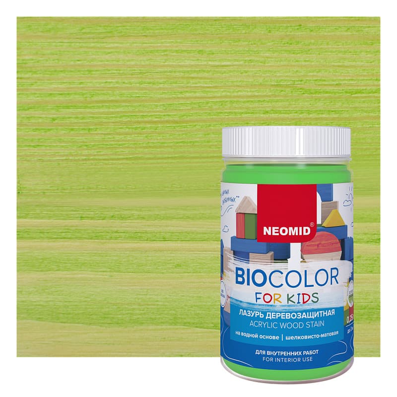 NEOMID Лазурь деревозащитная на водной основе Bio Color For Kids/ Био Колор для детских, салатовый (0,25 л) 1