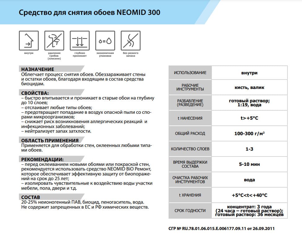 NEOMID для снятия обоев Неомид (1л), концентрат 1:19 3