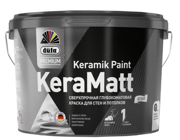 Краска для стен и потолков сверхпрочная Dufa Premium KeraMatt Keramik Paint глубокоматовая база 3 9 л 1