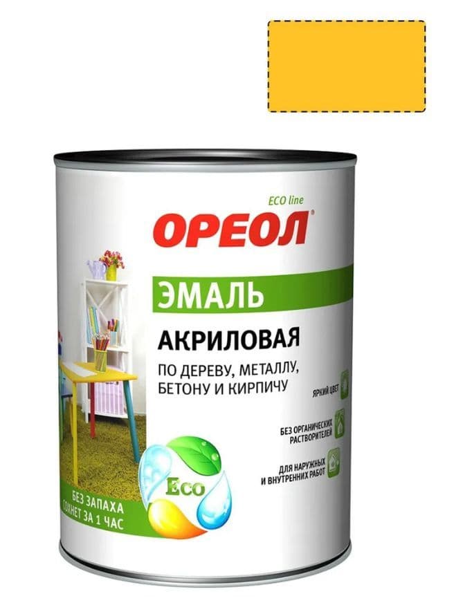 Эмаль универсальная акриловая Ореол глянцевая желтая 1,9 кг.