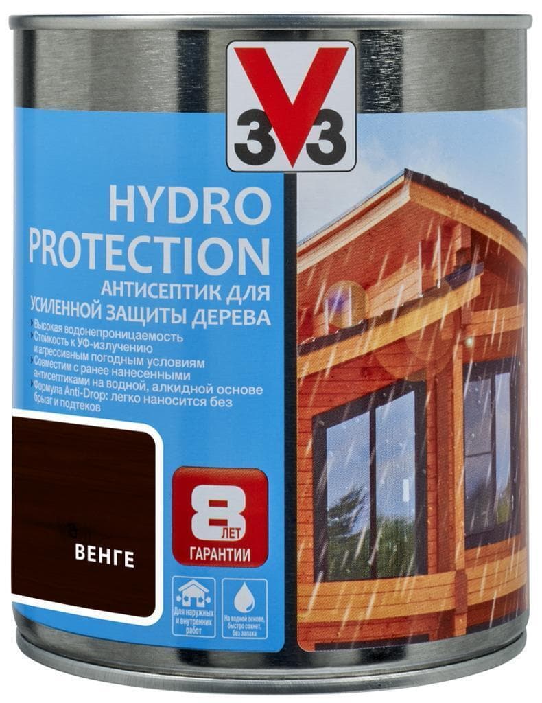 Антисептик V33 для дерева HYDRO PROTECTION полуглянцевый Венге 0,9л.