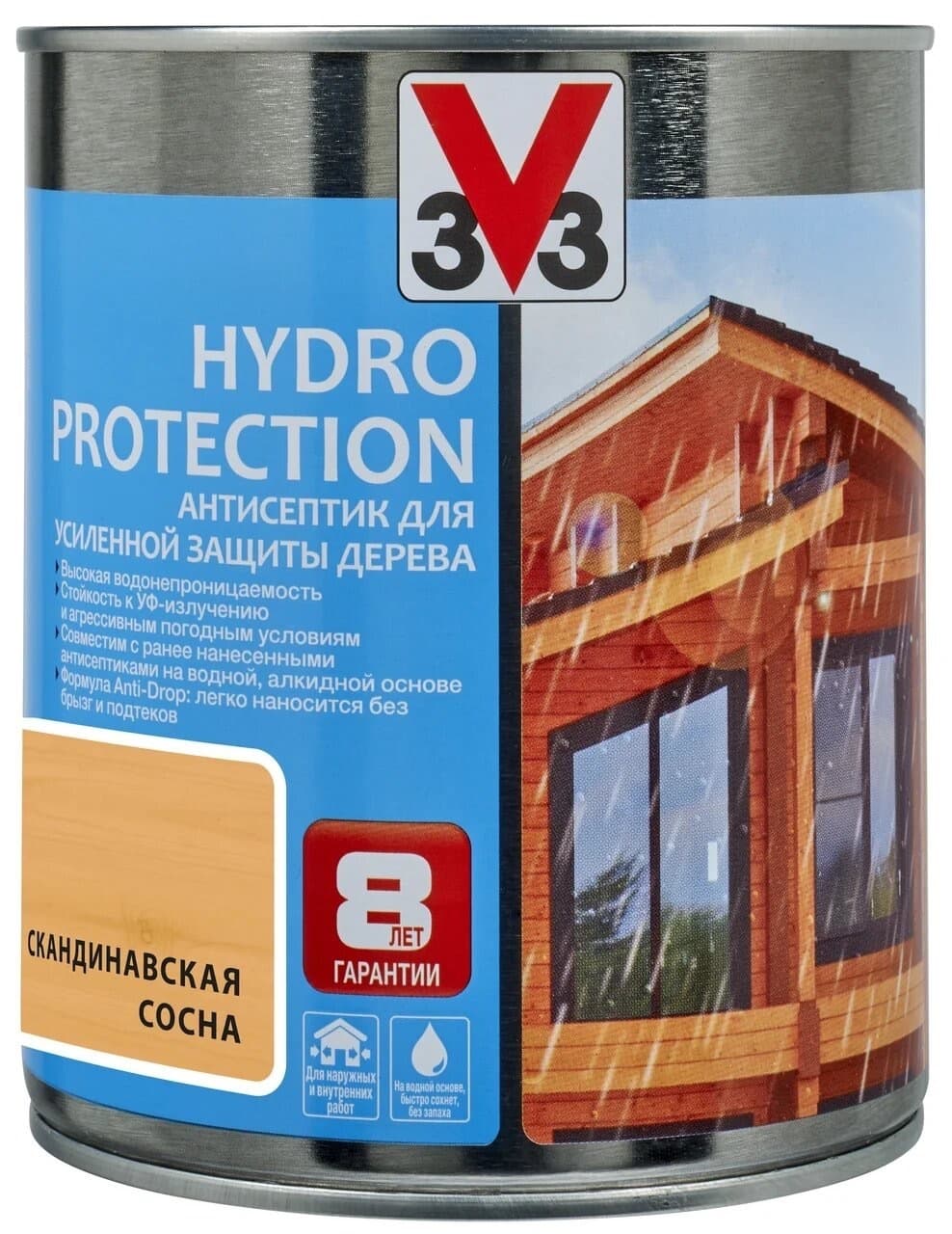 Антисептик V33 для дерева HYDRO PROTECTION полуглянцевый Скандинавская сосна 0,9л.