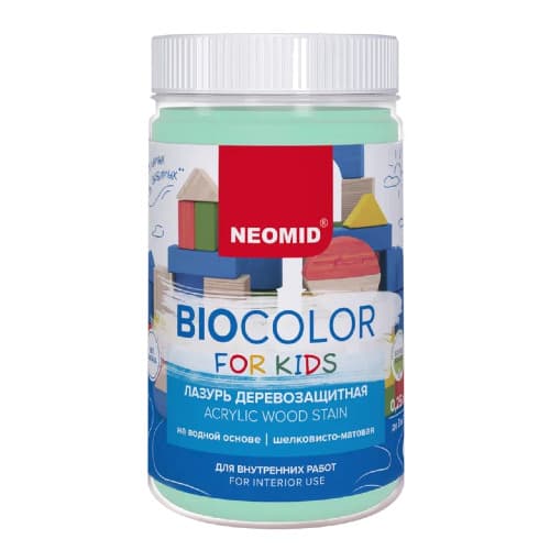 NEOMID Лазурь деревозащитная на водной основе Bio Color For Kids/ Био Колор для детских, бирюзовый (0,25 л) 2