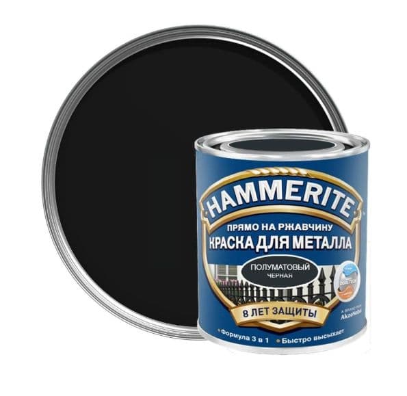 Краска для металлических поверхностей алкидная Hammerite полуматовая черная 0,5 л