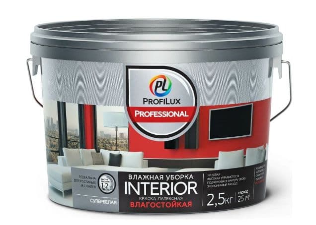 Краска для стен и потолков водно-дисперсионная Profilux Professional Interior матовая 2,5 кг.