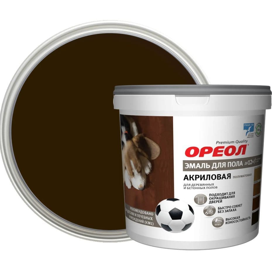 Эмаль для пола акриловая Ореол полуматовая венге 0,9 кг. 1