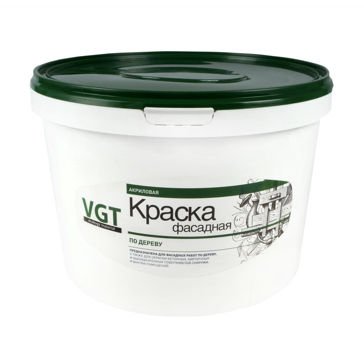 Краска для наружных работ по дереву VGT/ВГТ, краска фасадная, белая 15 кг. 1