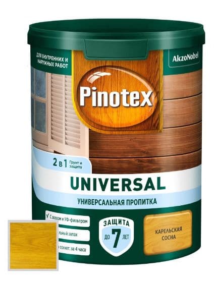 Пропитка защитная для дерева Pinotex Universal 2 в 1 карельская сосна 0,9 л 3