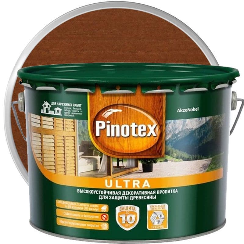 Пропитка декоративная для защиты древесины Pinotex Ultra AWB полуглянцевая тиковое дерево 3 л 1